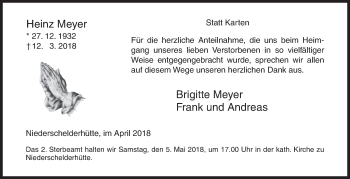 Traueranzeige von Heinz Meyer von Siegener Zeitung