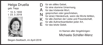 Traueranzeige von Helga Druella von Siegener Zeitung