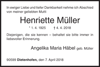 Traueranzeige von Henriette Müller von Siegener Zeitung