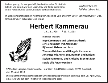 Traueranzeige von Herbert Kammerau von Siegener Zeitung