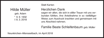 Traueranzeige von Hilde Müller von Siegener Zeitung