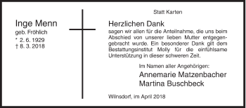Traueranzeige von Inge Menn von Siegener Zeitung