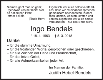 Traueranzeige von Ingo Bendels von Siegener Zeitung