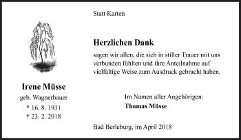 Traueranzeige von Irene Müsse von Siegener Zeitung