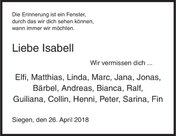 Traueranzeige von Isabell  von Siegener Zeitung