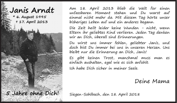 Traueranzeige von Janis Arndt von Siegener Zeitung
