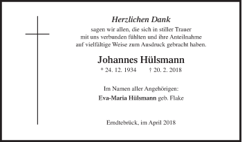 Traueranzeige von Johannes Hülsmann von Siegener Zeitung