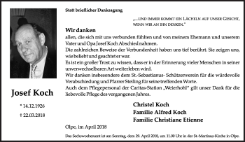 Traueranzeige von Josef Koch von Siegener Zeitung