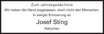 Traueranzeige von Josef Sting von Siegener Zeitung