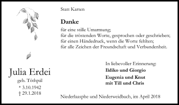 Traueranzeige von Julia Erdei von Siegener Zeitung