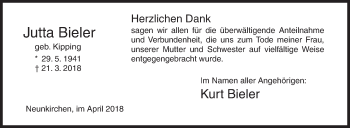 Traueranzeige von Jutta Bieler von Siegener Zeitung