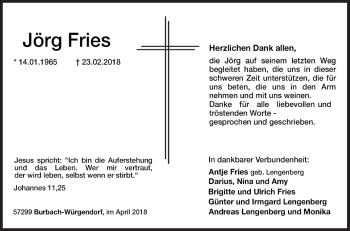 Traueranzeige von Jörg Fries von Siegener Zeitung