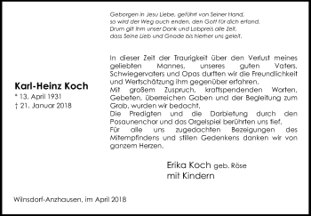 Traueranzeige von Karl-Heinz Koch von Siegener Zeitung