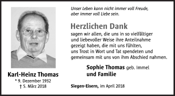 Traueranzeige von Karl-Heinz Thomas von Siegener Zeitung