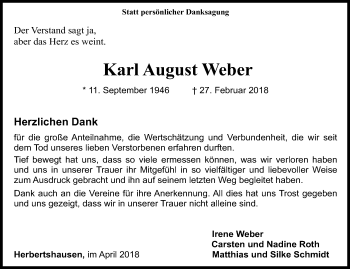 Traueranzeige von Karl August Weber von Siegener Zeitung