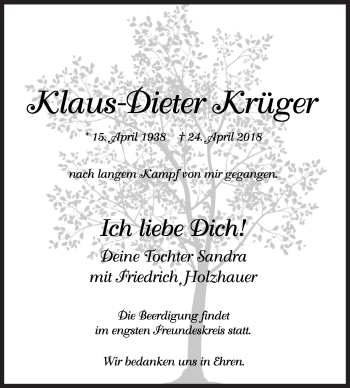 Traueranzeige von Klaus-Dieter Krüger von Siegener Zeitung