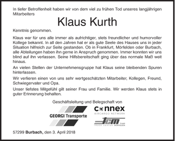 Traueranzeige von Klaus Emil Kurth von Siegener Zeitung