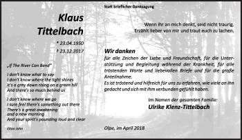 Traueranzeige von Klaus Tittelbach von Siegener Zeitung