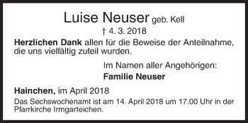 Traueranzeige von Luise Neuser von Siegener Zeitung