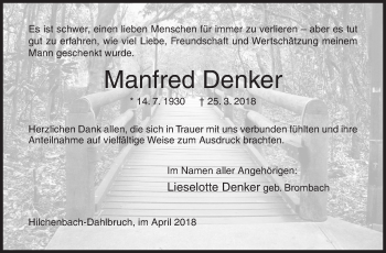 Traueranzeige von Manfred Denker von Siegener Zeitung
