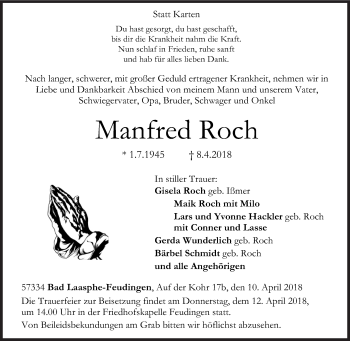 Traueranzeige von Manfred Roch von Siegener Zeitung