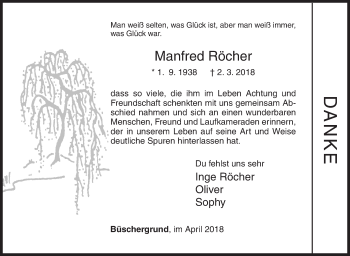 Traueranzeige von Manfred Röcher von Siegener Zeitung