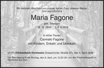 Traueranzeige von Maria Fagone von Siegener Zeitung