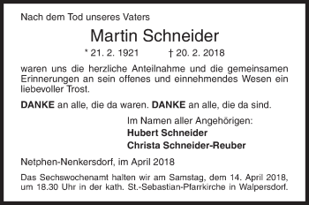 Traueranzeige von Martin Schneider von Siegener Zeitung
