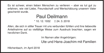 Traueranzeige von Paul Deilmann von Siegener Zeitung