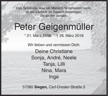 Traueranzeige von Peter Geigenmüller von Siegener Zeitung