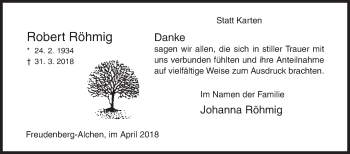Traueranzeige von Robert Röhmig von Siegener Zeitung