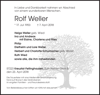 Traueranzeige von Rolf Weller von Siegener Zeitung