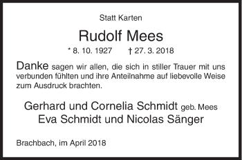 Traueranzeige von Rudolf Mees von Siegener Zeitung
