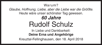 Traueranzeige von Rudolf Schulz von Siegener Zeitung