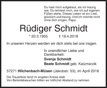 Traueranzeige von Rüdiger Schmidt von Siegener Zeitung