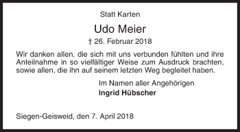 Traueranzeige von Udo Meier von Siegener Zeitung