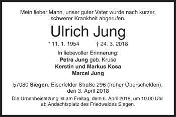 Traueranzeige von Ulrich Jung von Siegener Zeitung
