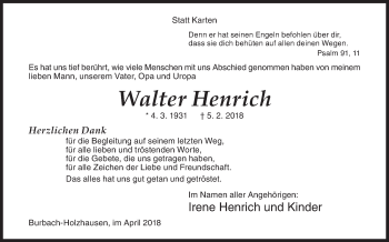 Traueranzeige von Walter Henrich von Siegener Zeitung