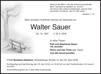 Traueranzeige von Walter Sauer von Siegener Zeitung