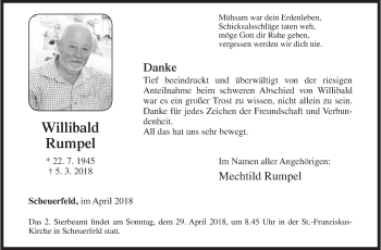 Traueranzeige von Willibald Rumpel von Siegener Zeitung