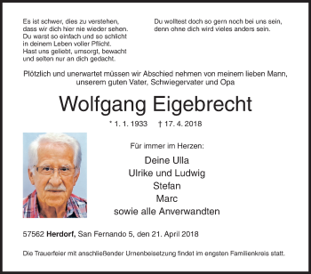 Traueranzeige von Wolfgang Eigebrecht von Siegener Zeitung