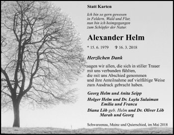 Traueranzeige von Alexander Helm von Siegener Zeitung
