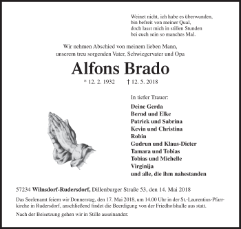 Traueranzeige von Alfons Brado von Siegener Zeitung