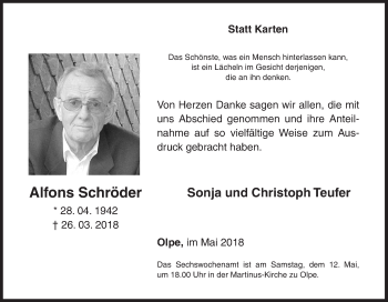 Traueranzeige von Alfons Schröder von Siegener Zeitung
