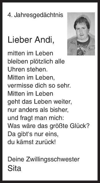 Traueranzeige von Andi  von Siegener Zeitung