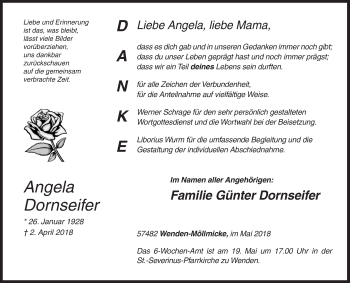 Traueranzeige von Angela Dornseifer von Siegener Zeitung