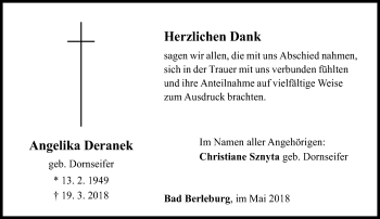 Traueranzeige von Angelika Deranek von Siegener Zeitung