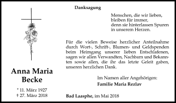 Traueranzeige von Anna Maria Becke von Siegener Zeitung