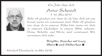 Traueranzeige von Artur Schmidt von Siegener Zeitung