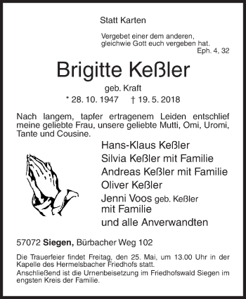 Traueranzeige von Brigitte Keßler von Siegener Zeitung